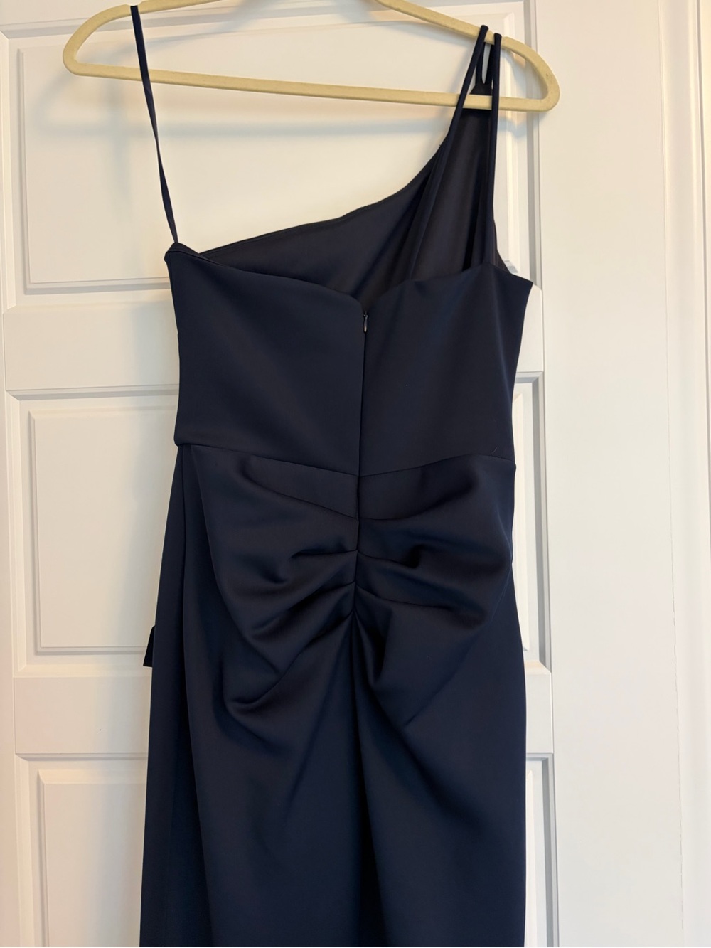 Xscape One-Shoulder Navy Ruffle Gown - Picture 7 of 12